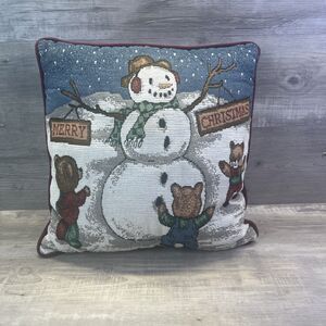 Needlepoint Christmas Throw Pillow Snowman Teddy Bears Vintage Portofino